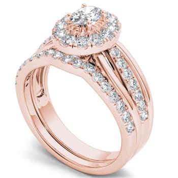 14K Rose Gold .75ctw Diamond Halo Bridal Set Engagement Ring (
I2-Clarity-H-I-Color )