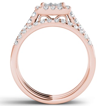14K Rose Gold 1.25ctw Engagement Ring Wedding Band Bridal Set Halo(
I2-Clarity-H-I-Color )