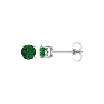 14K White Gold 5 mm Lab Created Emerald Stud Earrings for Women with
Friction Post