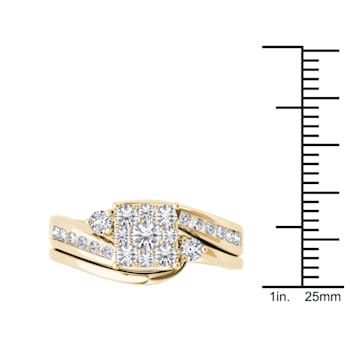 10K Yellow Gold .75ctw Diamond Solitaire Halo Engagement Bridal Ring Set
( I2-Clarity-H-I-Color )