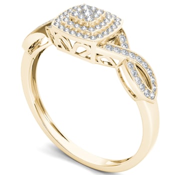 10K Yellow Gold .25ctw Round Diamond Halo Engagement Wedding Ring (Color
H-I, Clarity I2)