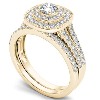 14K Yellow Gold 3/4ctw Round Diamond Halo Engagement Ring (Color H-I,
Clarity I2)