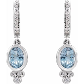 14K White Gold Natural Aquamarine and 1/6 CTW Round Cut Natural Diamond
Dangle Earrings for Women