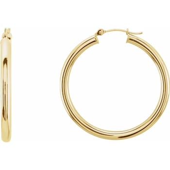 14k Yellow Gold 35 mm Tube Hoop Earrings for Women