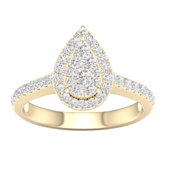 10K Yellow Gold .75ctw Round Diamond Pear Shape Halo Engagement Ring
(Color H-I, Clarity I2)