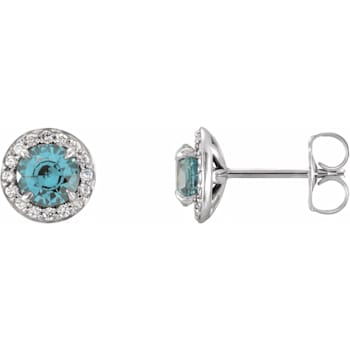14K White Gold Aquamarine and 1/8 CTW Natural Diamond Stud Earrings