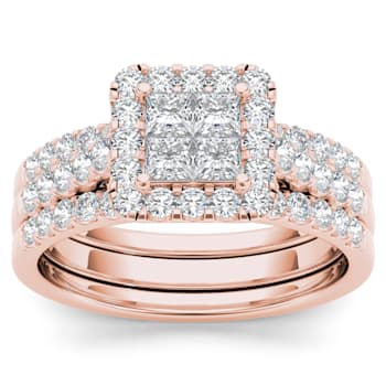 14K Rose Gold 1.25ctw Engagement Ring Wedding Band Bridal Set Halo(
I2-Clarity-H-I-Color )