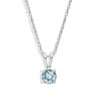 Diamond2Deal 14k White Gold 0.45ct Round Aquamarine Solitaire Pendant
Necklace 18" for Women