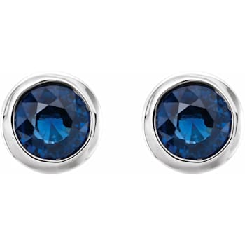 14K White Gold Lab-Grown Blue Sapphire Bezel-Set Stud Earrings