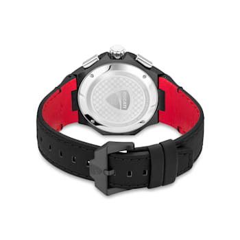 Fashion watch with black leather strap