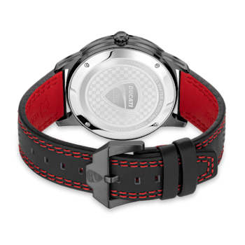 Fashion watch with black leather strap