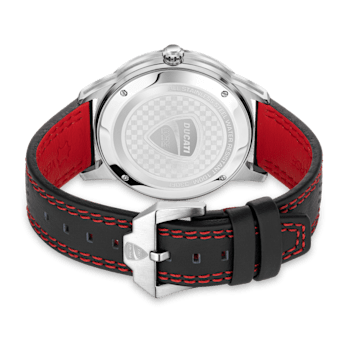 Fashion watch with black leather strap