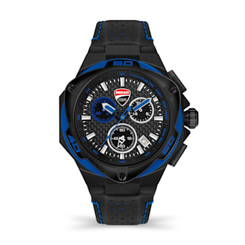 Fashion watch with black leather strap