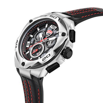 Fashion watch with black leather strap
