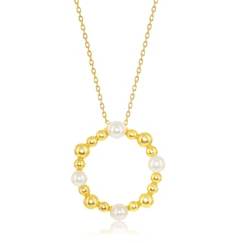 Sterling Silver Gold Plated Freshwater Pearl and Beaded Circle Necklace