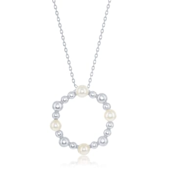 Sterling Silver Freshwater Pearl and Beaded Circle Necklace
