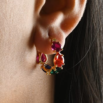 Multi Colour Gemstone Huggies (Water Resistance Premium Plating)