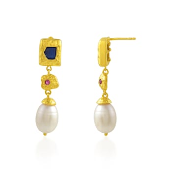 Multi Stone Drop Earrings (Water Resistance Premium Plating)