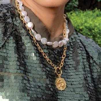 Baroque Pearl Disc Necklace (Gold Vermeil)