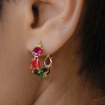 Multi Colour Gemstone Huggies (Water Resistance Premium Plating)