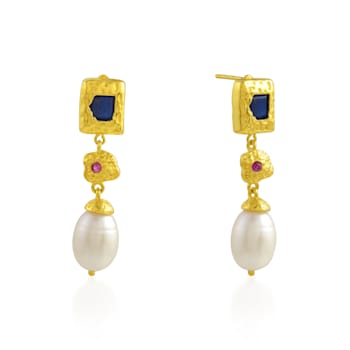 Multi Stone Drop Earrings (Water Resistance Premium Plating)