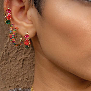Multi Colour Gemstone Huggies (Water Resistance Premium Plating)
