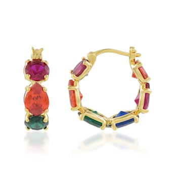 Multi Colour Gemstone Huggies (Water Resistance Premium Plating)