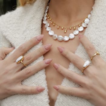 Baroque Pearl Disc Necklace (Gold Vermeil)
