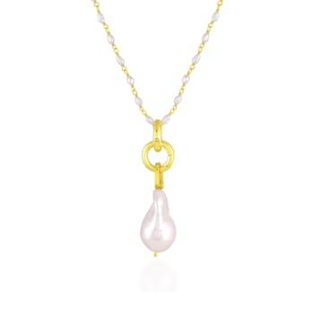 Baroque Pearl Charm Beaded Necklace (Gold Vermeil)
