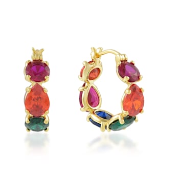 Multi Colour Gemstone Huggies (Water Resistance Premium Plating)