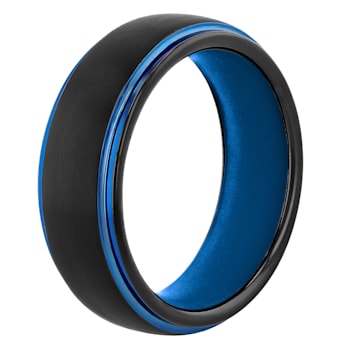 Tungsten Comfort™ Tungsten and Silicone Band in Black and Blue Finish
