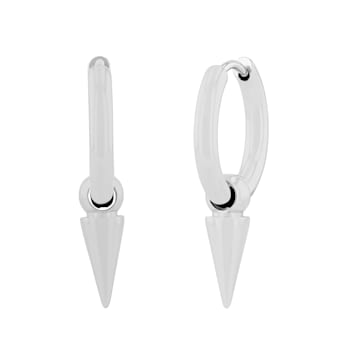 Stainless Steel Spike Dangle Huggie Hoop Earrings in White