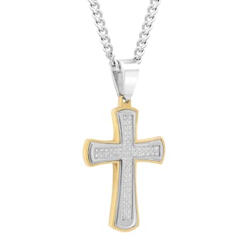 3/8CTW  Diamond Stainless Steel Yellow Ion Plated Cross Pendant