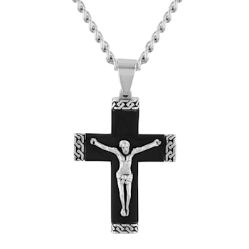 Stainless Steel Black Ion Plated Crucifix Cross Pendant