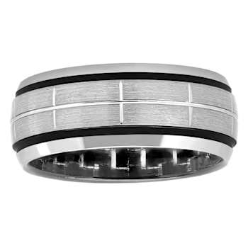 Tungsten Comfort™ Tungsten Black Ion Plated Carbon Fiber Brushed Groove Band