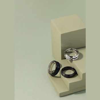 Stainless Steel Black and Blue Ion Plated 8mm Striped Band