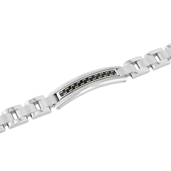 Stainless Steel Zigzag Carbon Fiber ID Link Bracelet