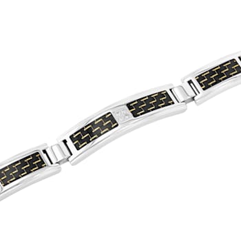 Diamond Accent Stainless Steel Black Carbon Fiber Link Bracelet