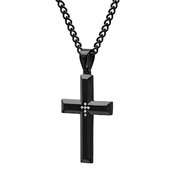 0.05CTW Black IP Stainless Steel Cross