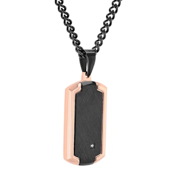 Diamond Accent Stainless Steel Two-Tone Dog Tag Pendant