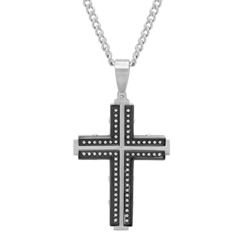 1/3CTW White Diamond Two-Tone Stainless Steel Riveted Cross Pendant