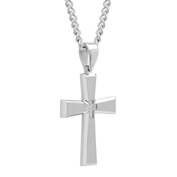 Diamond Accent Stainless Steel Cross Pendant
