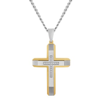 0.10CTW Stainless Steel with Yellow IP Cross