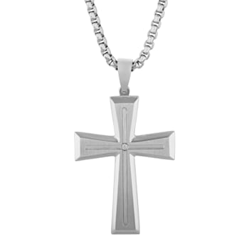 Diamond Accent Stainless Steel Cross Pendant