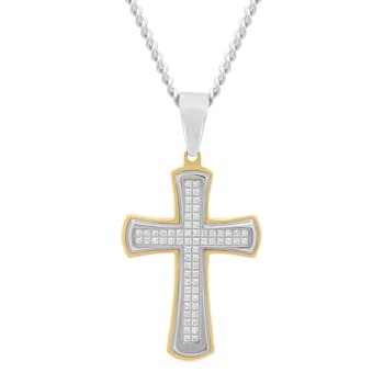 3/8CTW  Diamond Stainless Steel Yellow Ion Plated Cross Pendant