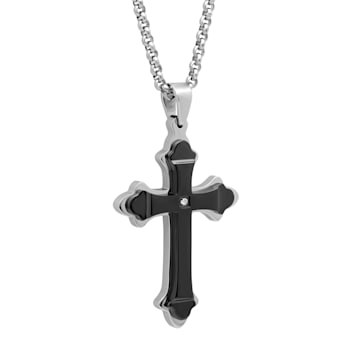 Diamond Accent Black Ion Plated Stacked Cross Pendant