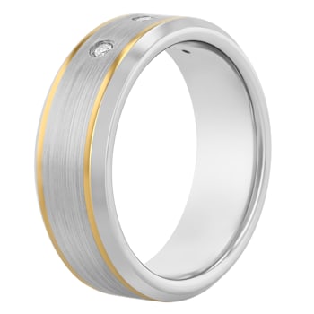 Tungsten Comfort™ 1/10CTW Diamond Tungsten 8MM with Yellow Stripe Band