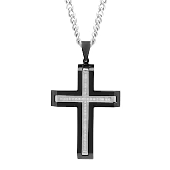 1/5CTW Diamond Stainless Steel Black Ion Plated Cross Pendant