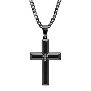 0.05CTW Black IP Stainless Steel Cross