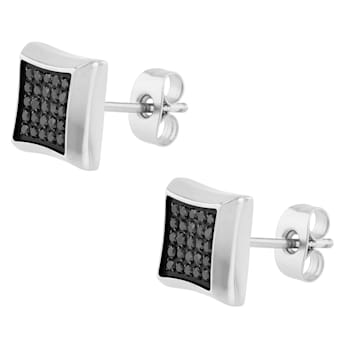 1/4CTW BLACK DIAMOND & STAINLESS STEEL EARRINGS